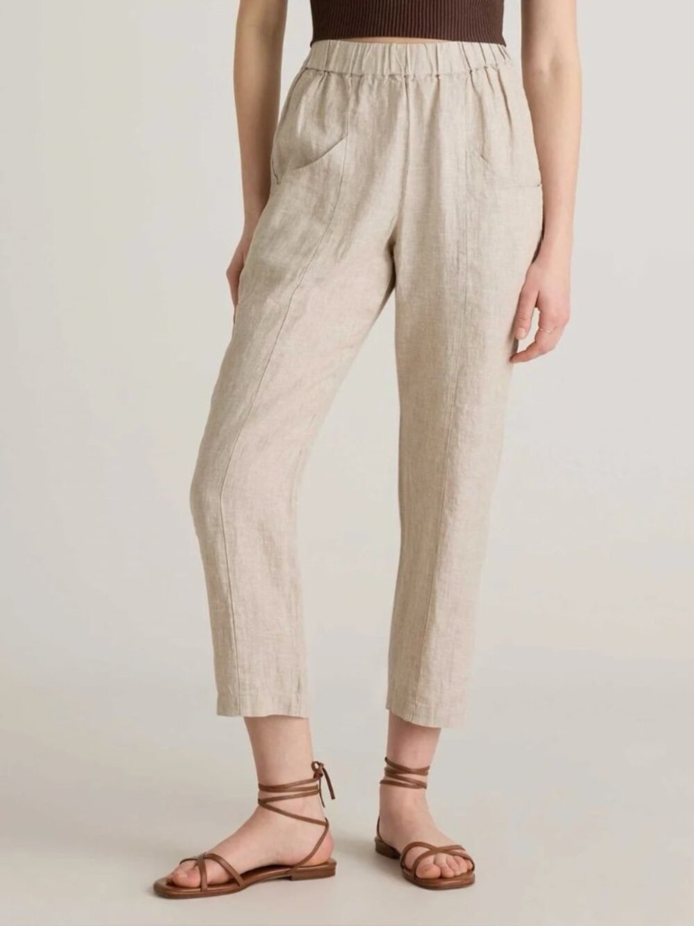 Quince 100% European Linen Tapered Ankle Pants Quiet Luxury Lagenlook in Flax XL